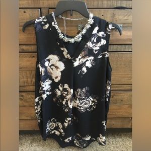 Black Floral Sleeveless Blouse